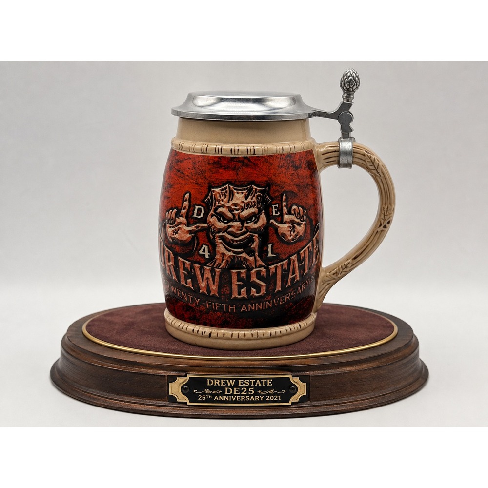 Drew Estate 25th Anniversary Beer Stein 2021 Hinged Pewter Lid 7"H
